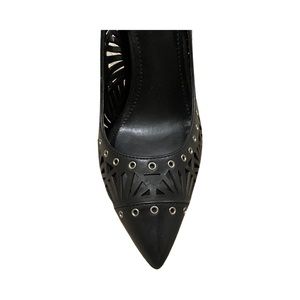 BCBGeneration Black Leather Laser Cutout Heels